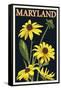 Maryland - Black Eyed Susan - Letterpress-Lantern Press-Framed Stretched Canvas