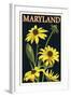 Maryland - Black Eyed Susan - Letterpress-Lantern Press-Framed Art Print