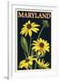 Maryland - Black Eyed Susan - Letterpress-Lantern Press-Framed Art Print