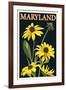 Maryland - Black Eyed Susan - Letterpress-Lantern Press-Framed Art Print