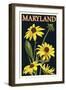 Maryland - Black Eyed Susan - Letterpress-Lantern Press-Framed Art Print
