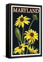 Maryland - Black Eyed Susan - Letterpress-Lantern Press-Framed Stretched Canvas