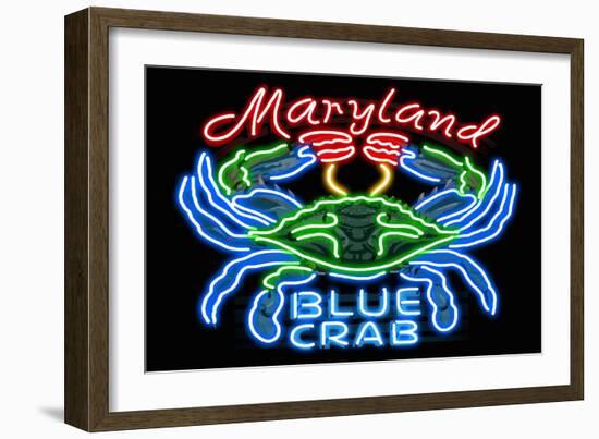 Maryland - Blue Crab Neon Sign-Lantern Press-Framed Art Print