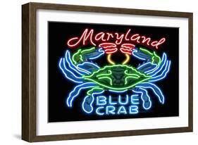 Maryland - Blue Crab Neon Sign-Lantern Press-Framed Art Print