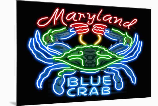 Maryland - Blue Crab Neon Sign-Lantern Press-Mounted Premium Giclee Print