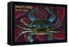 Maryland - Blue Crab Paper Mosaic-Lantern Press-Framed Stretched Canvas
