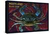 Maryland - Blue Crab Paper Mosaic-Lantern Press-Stretched Canvas