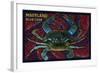 Maryland - Blue Crab Paper Mosaic-Lantern Press-Framed Art Print