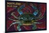 Maryland - Blue Crab Paper Mosaic-Lantern Press-Mounted Art Print