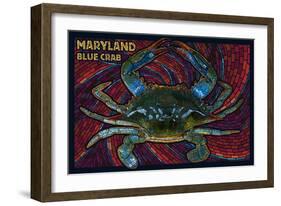 Maryland - Blue Crab Paper Mosaic-Lantern Press-Framed Art Print