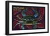 Maryland - Blue Crab Paper Mosaic-Lantern Press-Framed Art Print