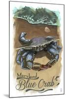 Maryland - Blue Crab - Watercolor-Lantern Press-Mounted Art Print