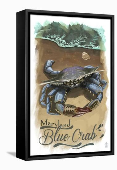 Maryland - Blue Crab - Watercolor-Lantern Press-Framed Stretched Canvas