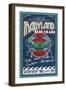 Maryland - Blue Crabs Vintage Sign (#2)-Lantern Press-Framed Art Print