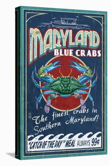 Maryland - Blue Crabs Vintage Sign (#2)-Lantern Press-Stretched Canvas