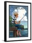 Maryland - Boy Fishing-Lantern Press-Framed Art Print