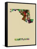 Maryland Color Splatter Map-NaxArt-Framed Stretched Canvas