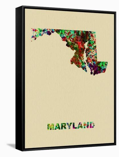 Maryland Color Splatter Map-NaxArt-Framed Stretched Canvas