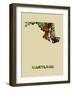 Maryland Color Splatter Map-NaxArt-Framed Art Print