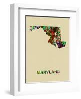 Maryland Color Splatter Map-NaxArt-Framed Art Print