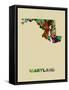 Maryland Color Splatter Map-NaxArt-Framed Stretched Canvas