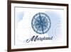 Maryland - Compass - Blue - Coastal Icon-Lantern Press-Framed Art Print