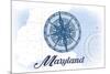 Maryland - Compass - Blue - Coastal Icon-Lantern Press-Mounted Art Print