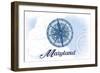 Maryland - Compass - Blue - Coastal Icon-Lantern Press-Framed Art Print