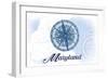 Maryland - Compass - Blue - Coastal Icon-Lantern Press-Framed Art Print