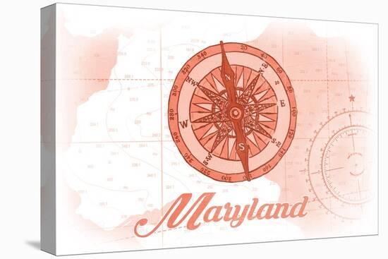 Maryland - Compass - Coral - Coastal Icon-Lantern Press-Stretched Canvas