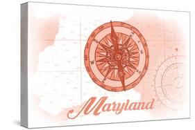 Maryland - Compass - Coral - Coastal Icon-Lantern Press-Stretched Canvas