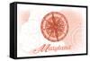 Maryland - Compass - Coral - Coastal Icon-Lantern Press-Framed Stretched Canvas