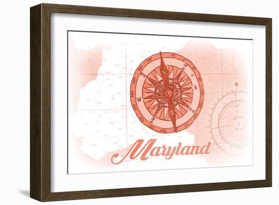 Maryland - Compass - Coral - Coastal Icon-Lantern Press-Framed Art Print