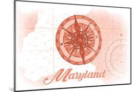 Maryland - Compass - Coral - Coastal Icon-Lantern Press-Mounted Art Print