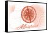 Maryland - Compass - Coral - Coastal Icon-Lantern Press-Framed Stretched Canvas