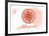 Maryland - Compass - Coral - Coastal Icon-Lantern Press-Framed Premium Giclee Print