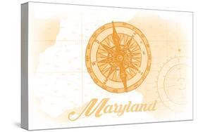 Maryland - Compass - Yellow - Coastal Icon-Lantern Press-Stretched Canvas