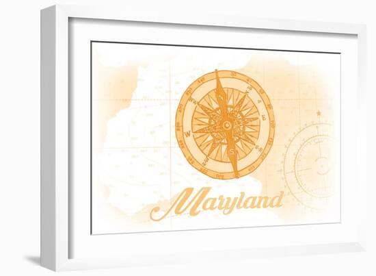 Maryland - Compass - Yellow - Coastal Icon-Lantern Press-Framed Art Print