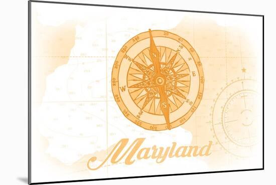 Maryland - Compass - Yellow - Coastal Icon-Lantern Press-Mounted Art Print