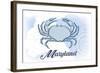 Maryland - Crab - Blue - Coastal Icon-Lantern Press-Framed Art Print