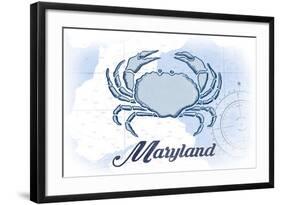 Maryland - Crab - Blue - Coastal Icon-Lantern Press-Framed Art Print