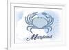 Maryland - Crab - Blue - Coastal Icon-Lantern Press-Framed Art Print