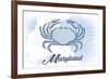 Maryland - Crab - Blue - Coastal Icon-Lantern Press-Framed Art Print