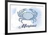 Maryland - Crab - Blue - Coastal Icon-Lantern Press-Framed Art Print