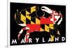 Maryland - Crab Flag (Black with White Text)-Lantern Press-Framed Art Print