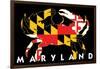 Maryland - Crab Flag (Black with White Text)-Lantern Press-Framed Art Print