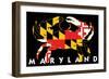 Maryland - Crab Flag (Black with White Text)-Lantern Press-Framed Art Print