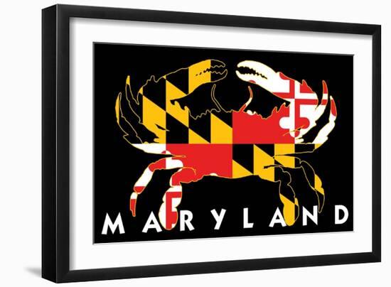 Maryland - Crab Flag (Black with White Text)-Lantern Press-Framed Art Print