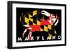 Maryland - Crab Flag (Black with White Text)-Lantern Press-Framed Art Print