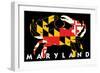 Maryland - Crab Flag (Black with White Text)-Lantern Press-Framed Art Print